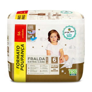 Fraldas Extra Care & Dry Tamanho 6 (17-28 Kg) Pingo Doce - 56 un Formato Poupança product image